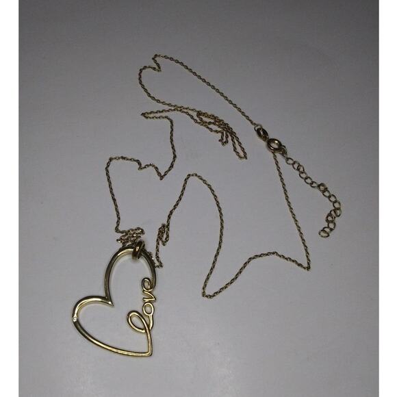 Vintage Love Floating Heart Pendant Goldtone Necklace Spring Ring Clasp Crystal - Picture 3 of 6